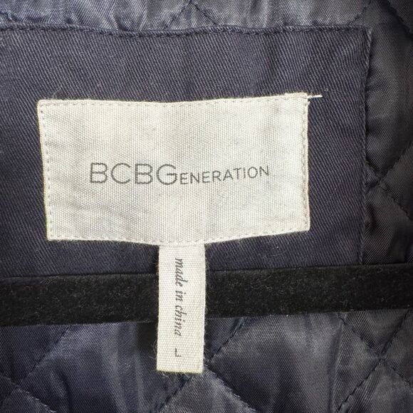 BCBGeneration Navy Blue Hooded Faux Fur Trim Anorak Parka Coat Large - Picture 9 of 10